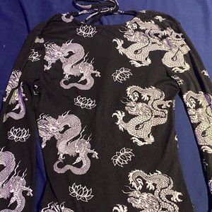 Black Body Suit with White Dragons